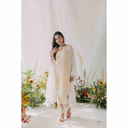 Old Marigold Maria Beige Mulmul Kurta with Dupatta (Set of 3)