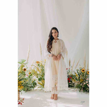 Old Marigold Maria Beige Mulmul Kurta with Dupatta (Set of 3)