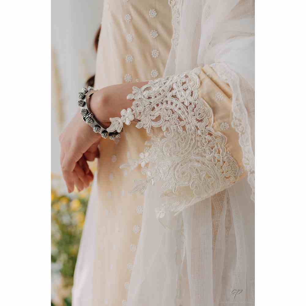 Old Marigold Maria Beige Mulmul Kurta with Dupatta (Set of 3)