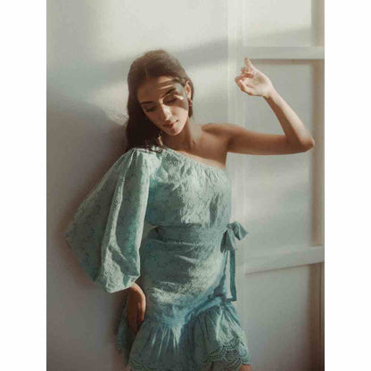 Old Marigold Lexis One Shoulder Mini Dress with Belt (Set of 2)