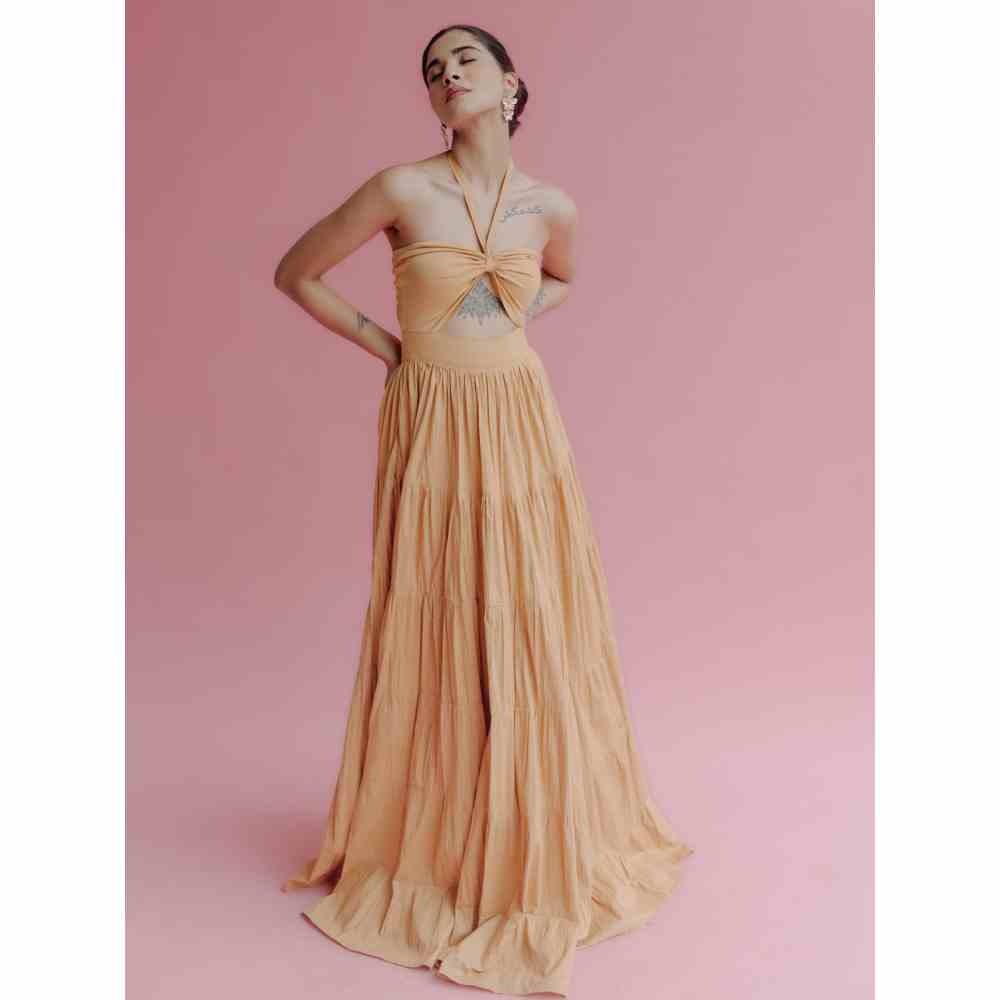 Old Marigold Elena Halter Neck Tiered Maxi Dress