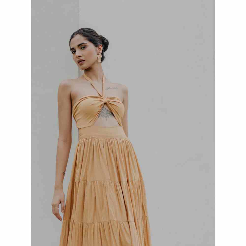 Old Marigold Elena Halter Neck Tiered Maxi Dress