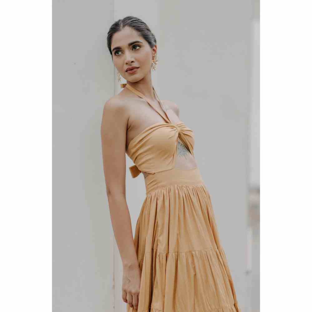 Old Marigold Elena Halter Neck Tiered Maxi Dress