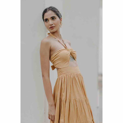 Old Marigold Elena Halter Neck Tiered Maxi Dress