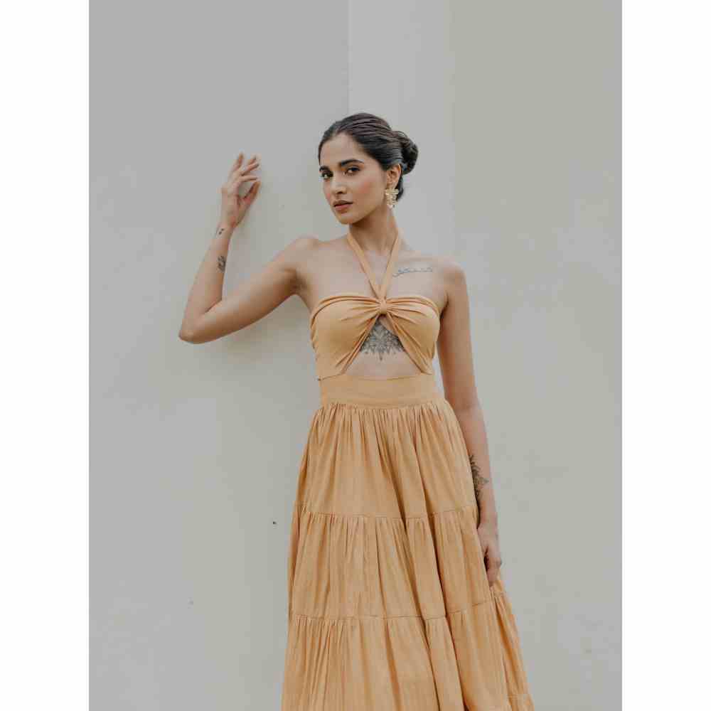 Old Marigold Elena Halter Neck Tiered Maxi Dress