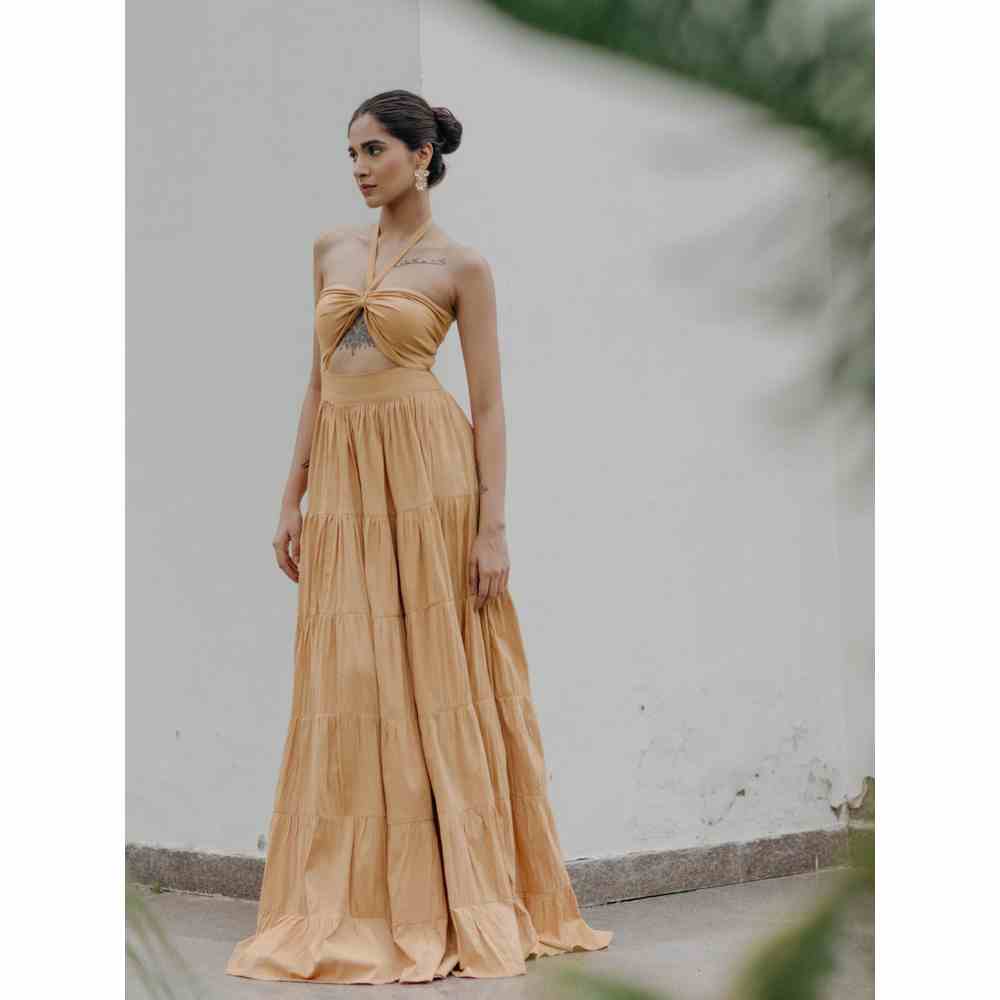 Old Marigold Elena Halter Neck Tiered Maxi Dress