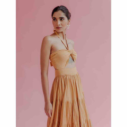 Old Marigold Elena Halter Neck Tiered Maxi Dress