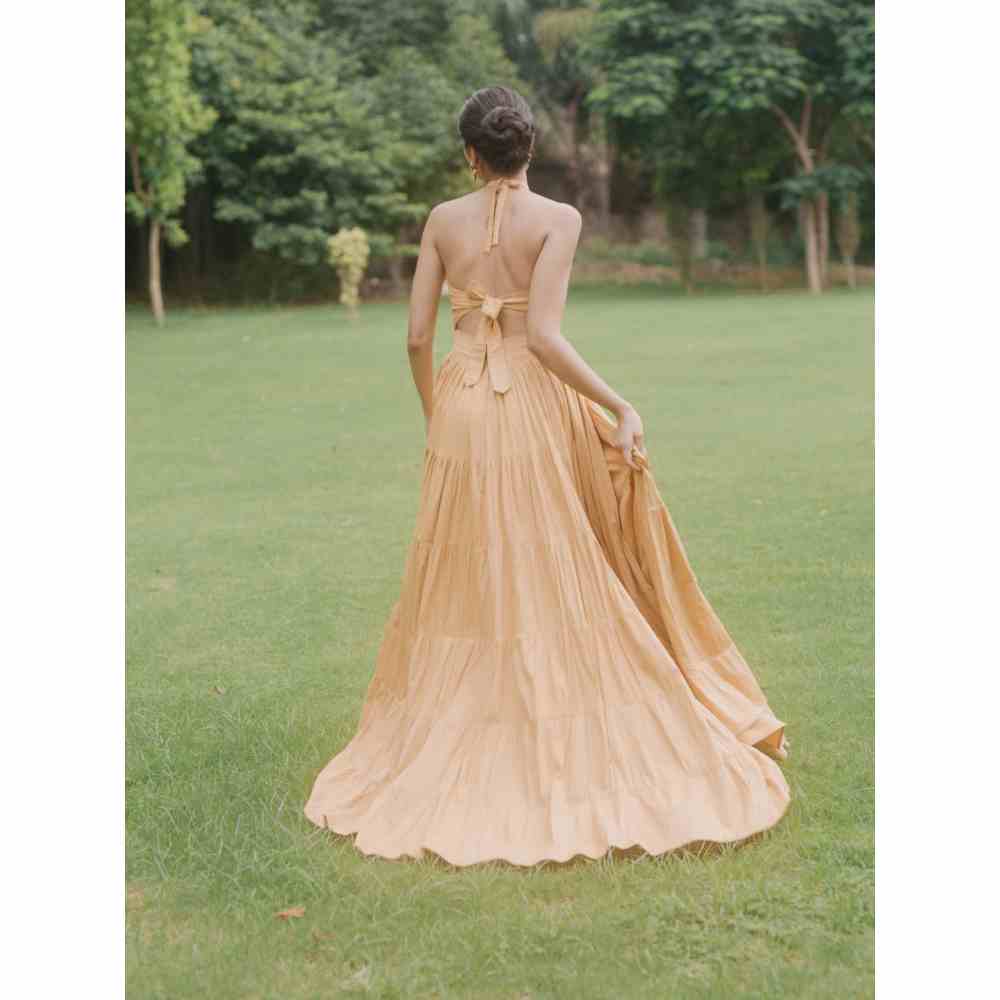 Old Marigold Elena Halter Neck Tiered Maxi Dress