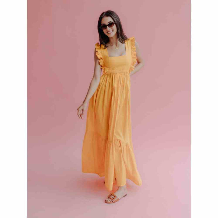 Old Marigold Juno Mango Yellow Ruffle Sleeves Maxi Dress