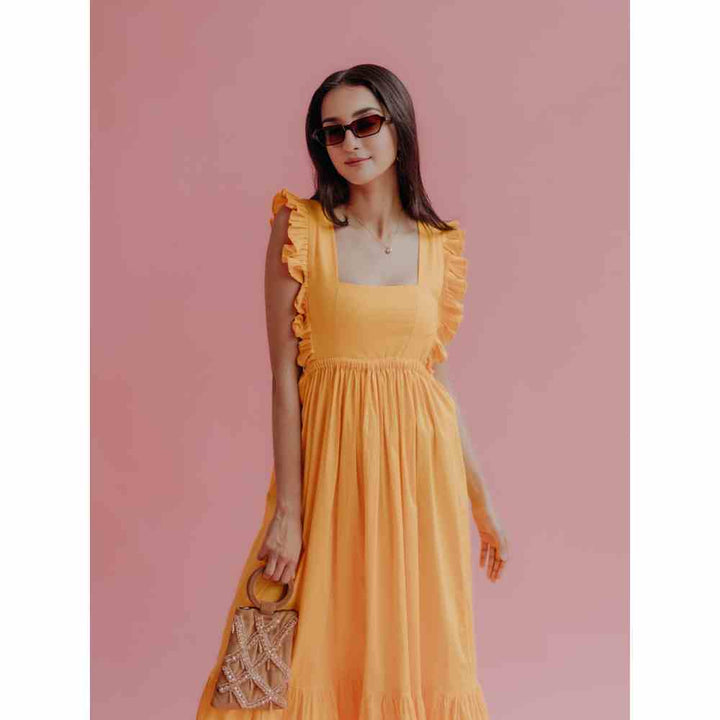 Old Marigold Juno Mango Yellow Ruffle Sleeves Maxi Dress