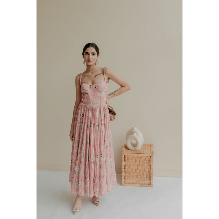 Old Marigold Pink Velouria Bustier Maxi Dress