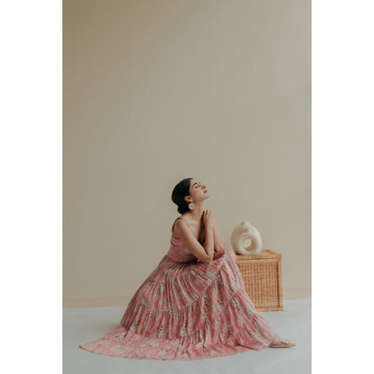 Old Marigold Pink Velouria Bustier Maxi Dress