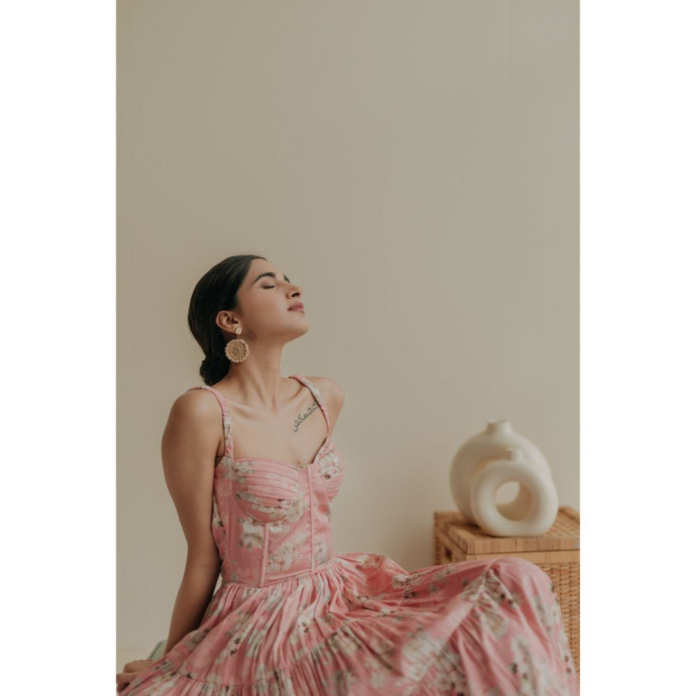 Old Marigold Pink Velouria Bustier Maxi Dress