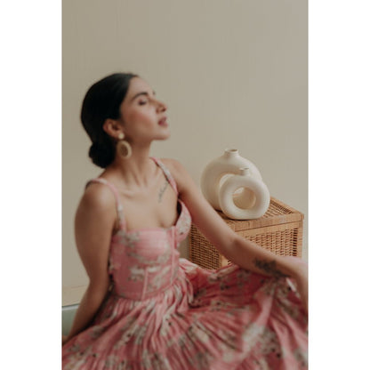 Old Marigold Pink Velouria Bustier Maxi Dress