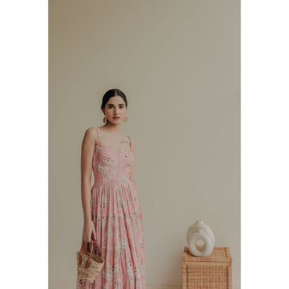 Old Marigold Pink Velouria Bustier Maxi Dress