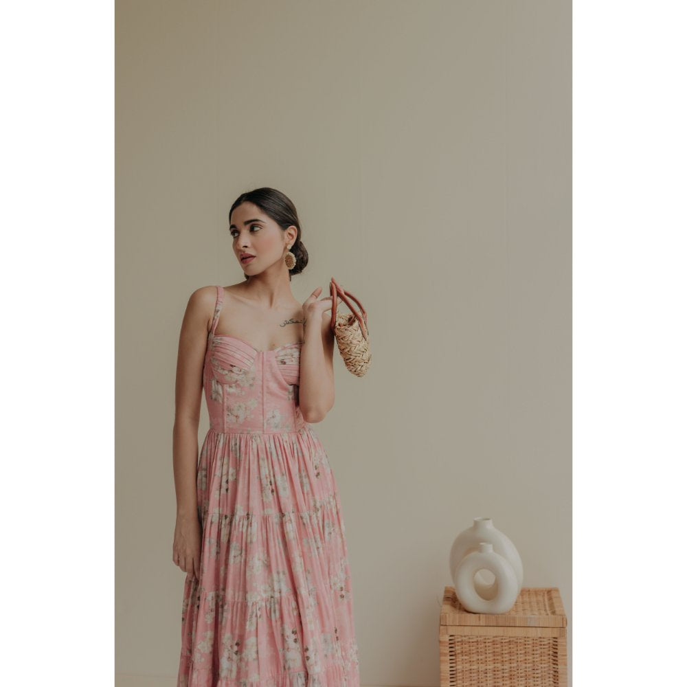Old Marigold Pink Velouria Bustier Maxi Dress