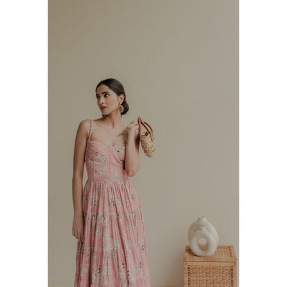 Old Marigold Pink Velouria Bustier Maxi Dress