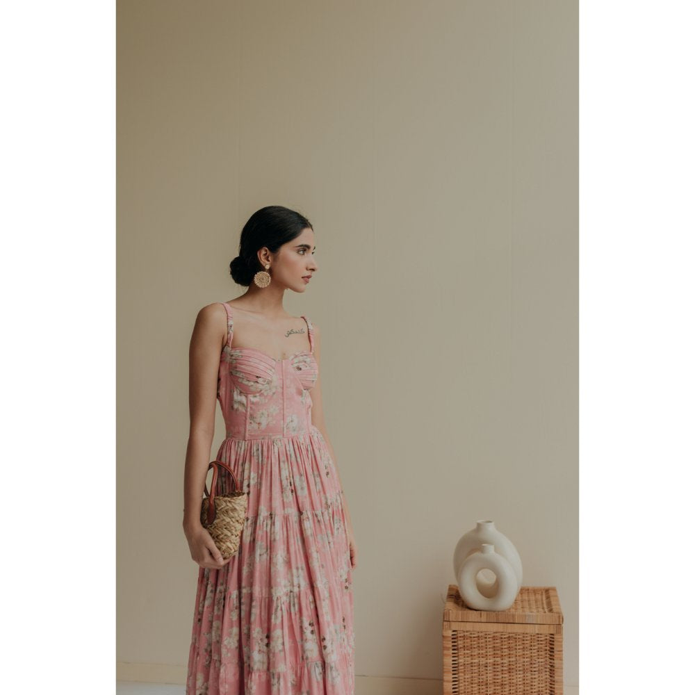 Old Marigold Pink Velouria Bustier Maxi Dress