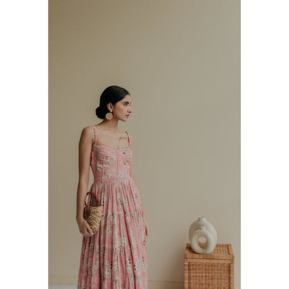 Old Marigold Pink Velouria Bustier Maxi Dress