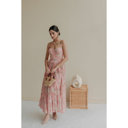 Old Marigold Pink Velouria Bustier Maxi Dress