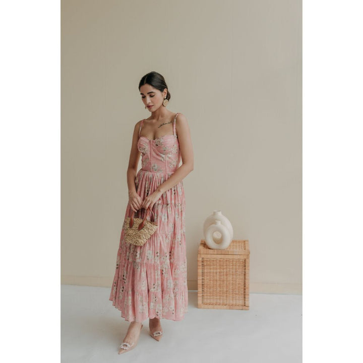 Old Marigold Pink Velouria Bustier Maxi Dress