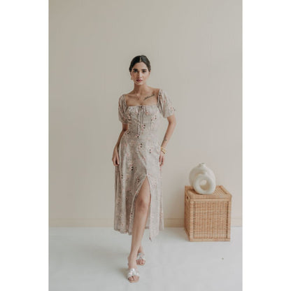 Old Marigold Grey Vionnet Square Neck Midi Dress