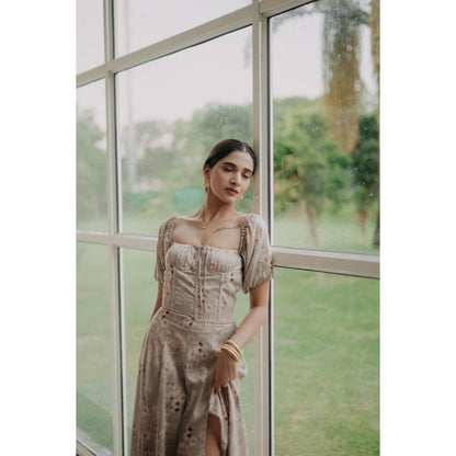 Old Marigold Grey Vionnet Square Neck Midi Dress
