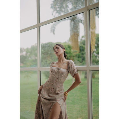 Old Marigold Grey Vionnet Square Neck Midi Dress