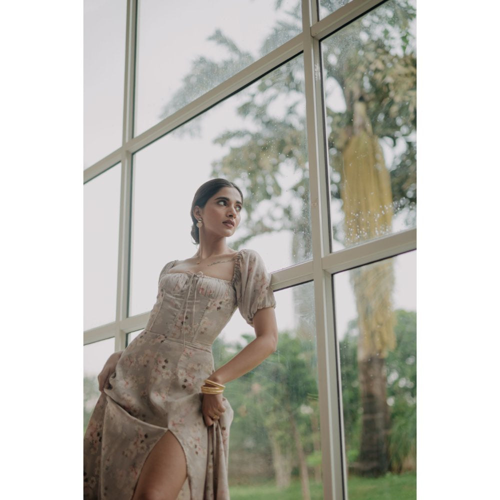 Old Marigold Grey Vionnet Square Neck Midi Dress