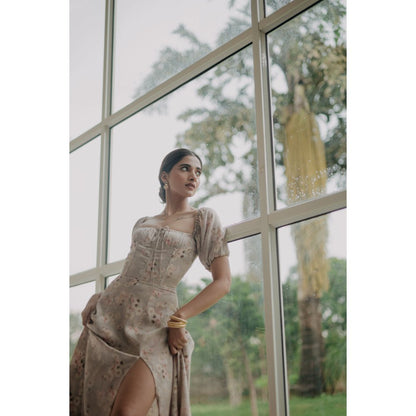 Old Marigold Grey Vionnet Square Neck Midi Dress