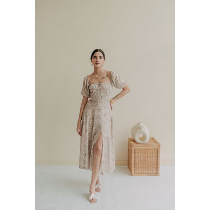 Old Marigold Grey Vionnet Square Neck Midi Dress