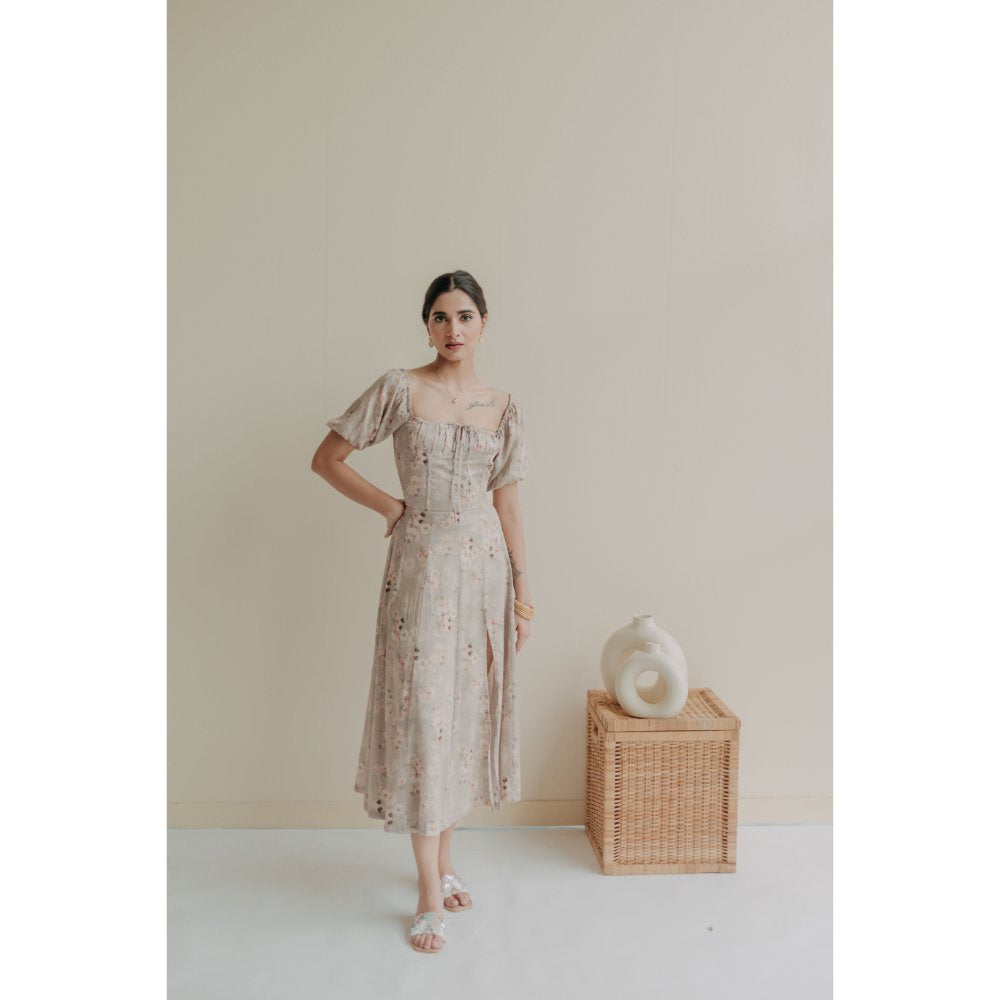 Old Marigold Grey Vionnet Square Neck Midi Dress