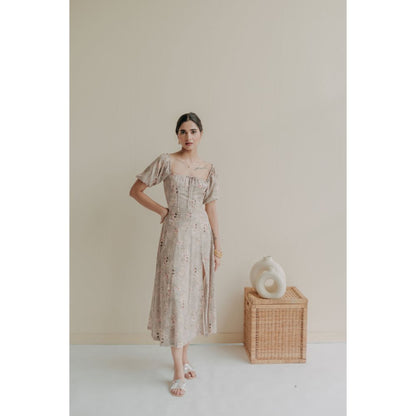 Old Marigold Grey Vionnet Square Neck Midi Dress