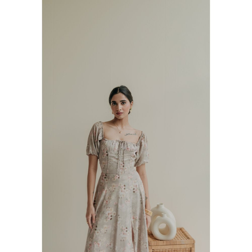 Old Marigold Grey Vionnet Square Neck Midi Dress
