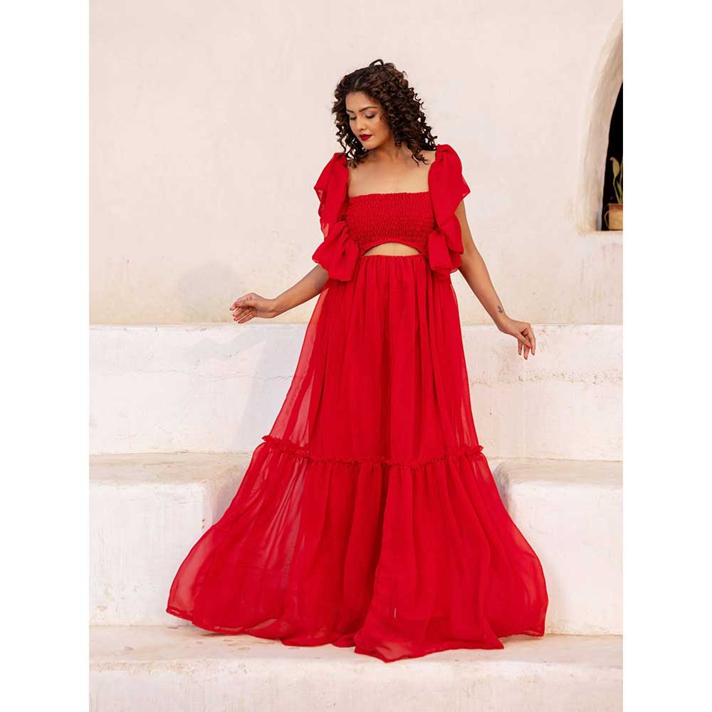 ONEWE INDIA Victoria Red Maxi Dress (2XS)