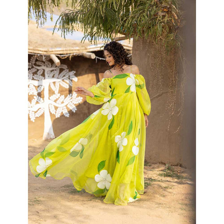 ONEWE INDIA Isabelle Green Hand Paint Dress (2XS)