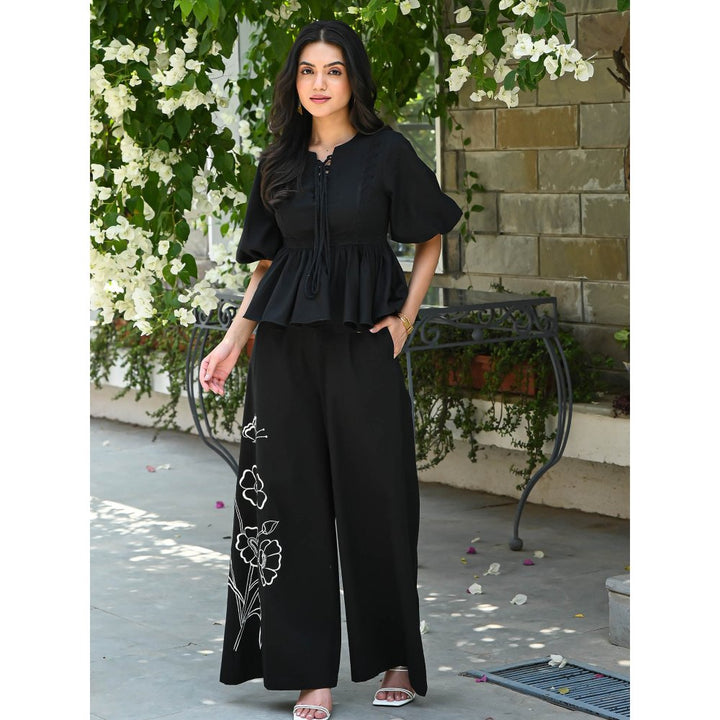 ORDINAREE Jet Black Embroidered Chic Co-Ord (Set of 2)
