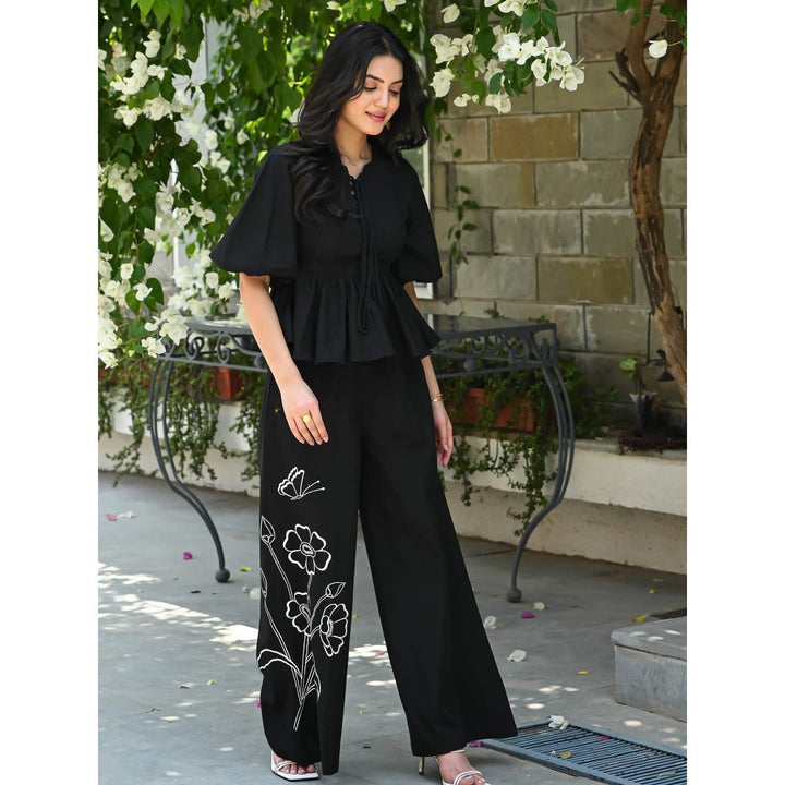 ORDINAREE Jet Black Embroidered Chic Co-Ord (Set of 2)