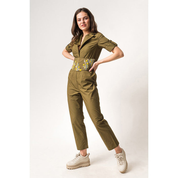 Our Love Poppy Olive Jumpsuit With Belt (Set of 2)