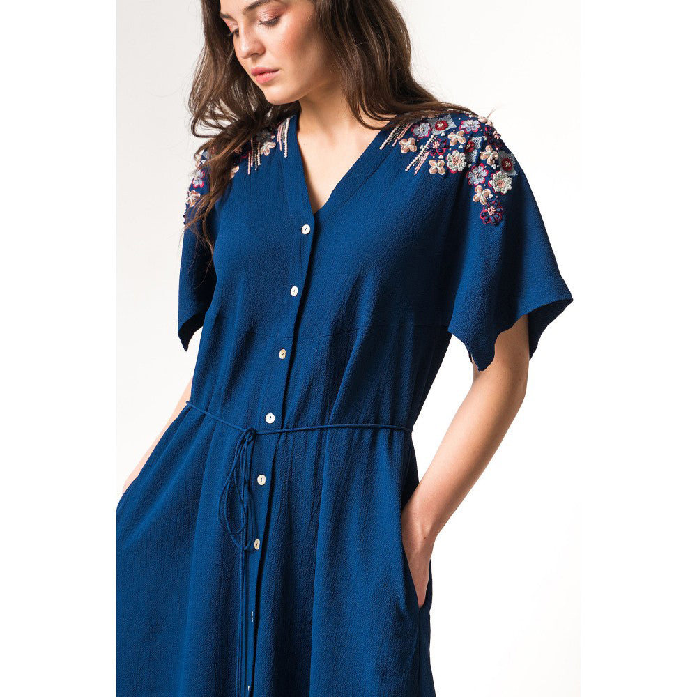 Our Love Nia Midnight Blue Dress With Embroidered Shoulders