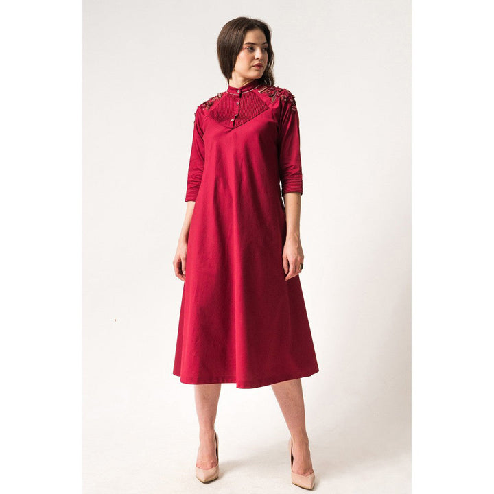 Our Love Poppy Plum Dress With Embroidered Sleeves