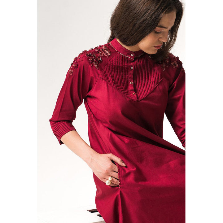 Our Love Poppy Plum Dress With Embroidered Sleeves