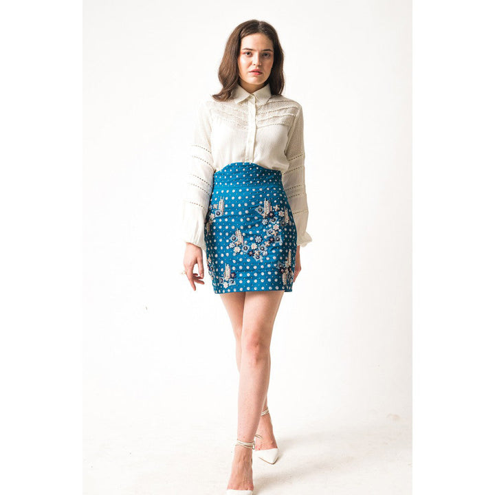 Our Love Poppy True Blue High Waist Short Skirt With Gwen Shirt (Set of 2)