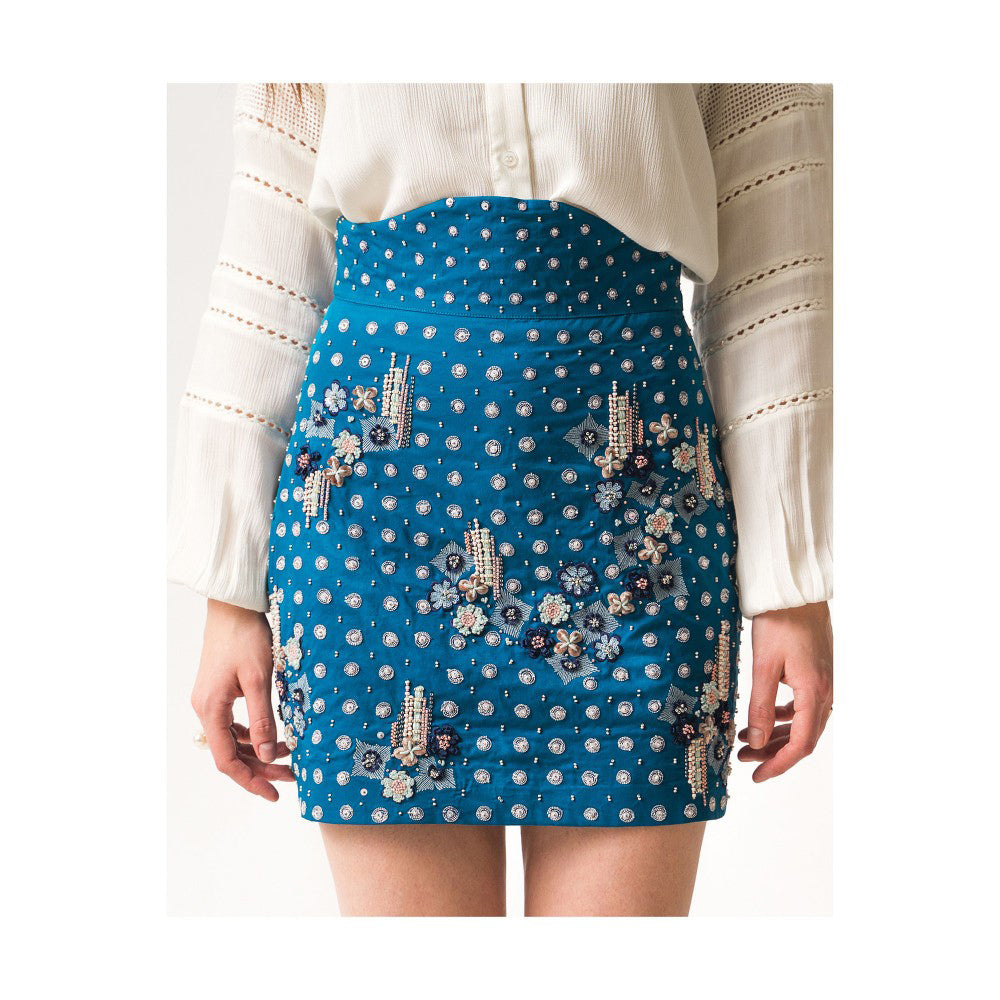 Our Love Poppy True Blue High Waist Short Skirt With Gwen Shirt (Set of 2)