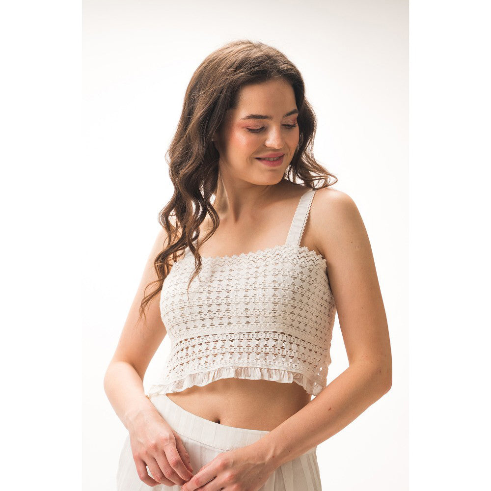 Our Love Aira Salmon Embellished High Waist Skirt With White Amor Top & Cece Bralet (Set of 4)