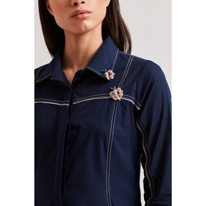 Our Love Madrid Color Block Dress With 3D Butterflies On Collar