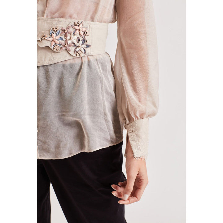 Our Love Zooey Ecru Chiffon Shirt With Lace Collar And Cuff