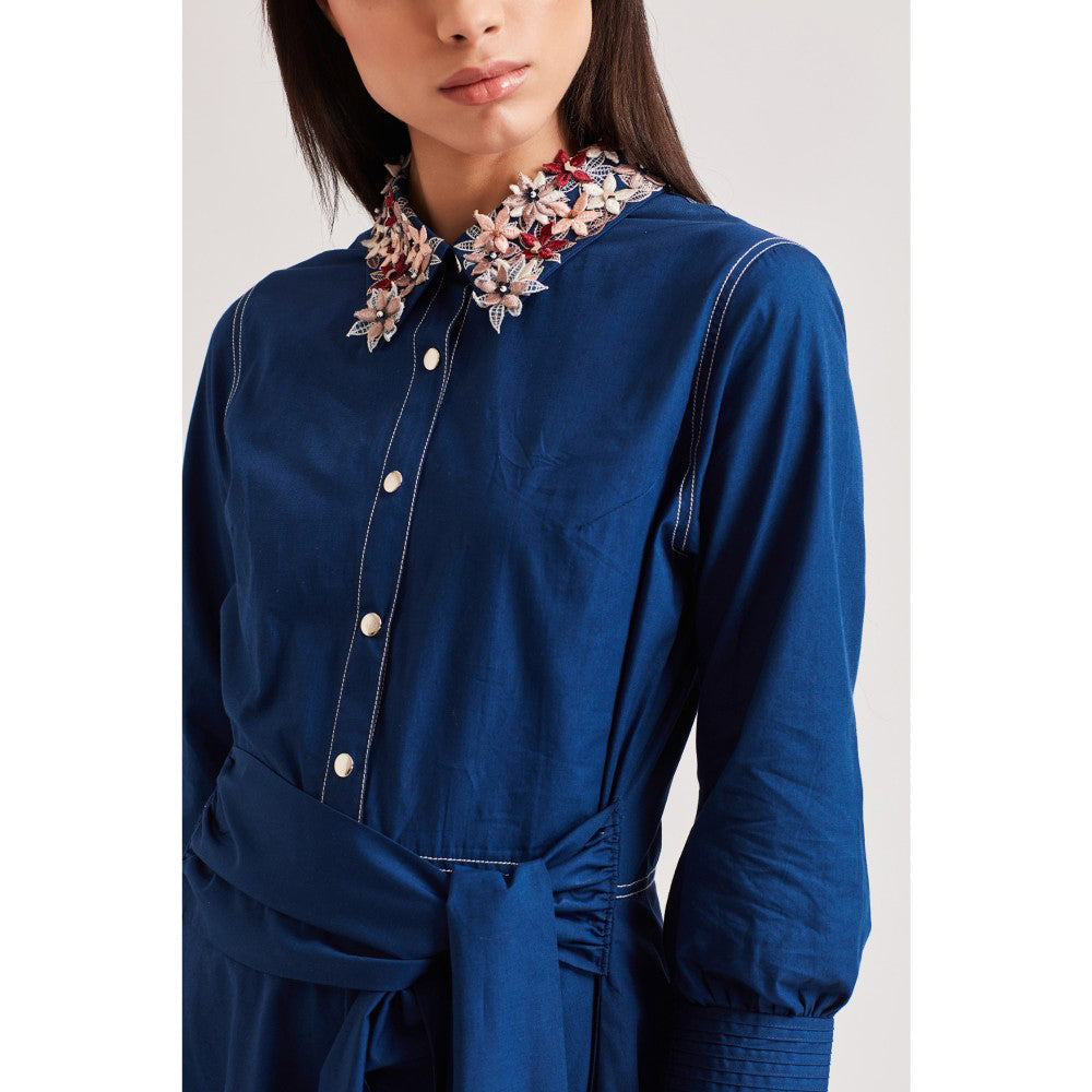 Our Love Garden Persian Blue Dress With 3D Flowers On Collar