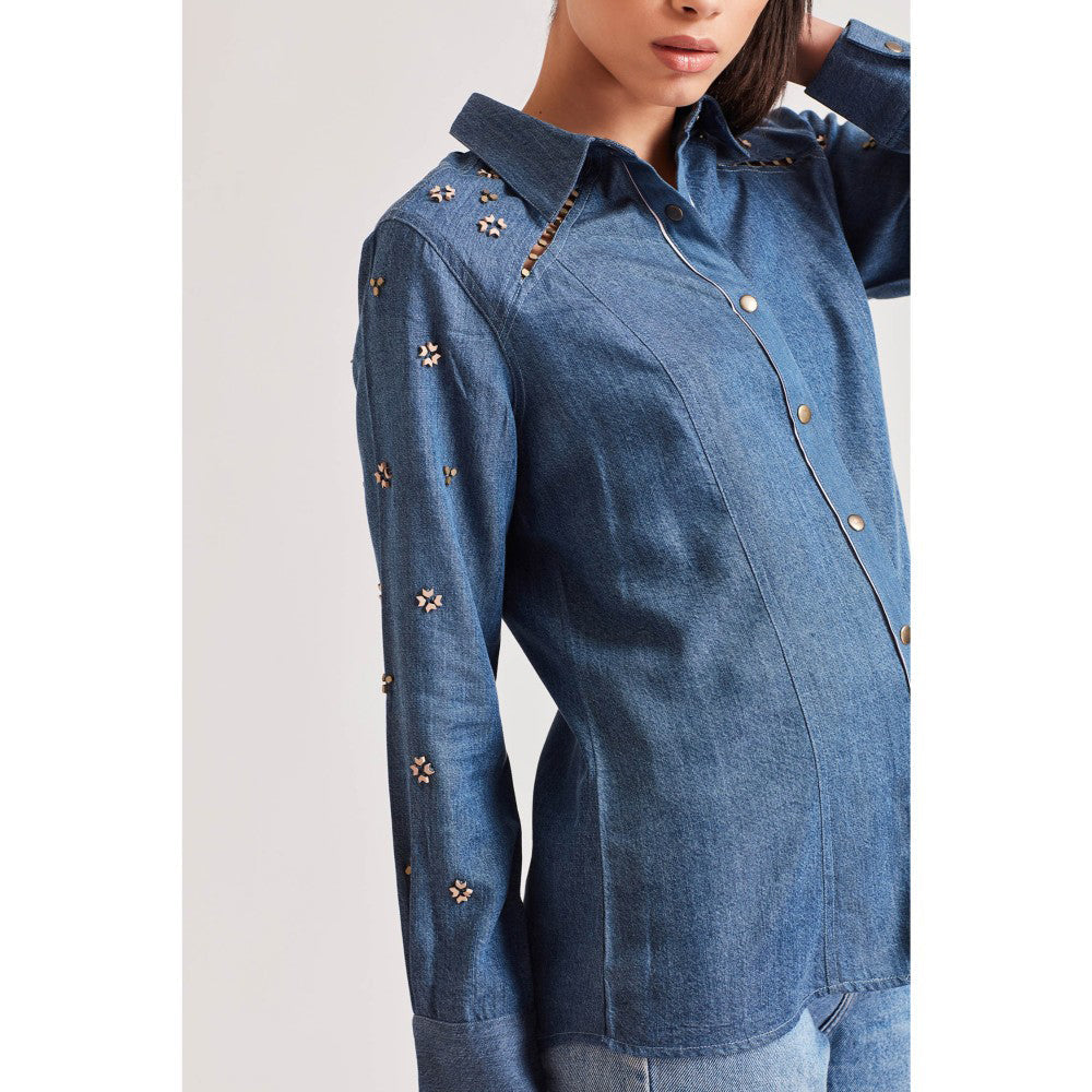 Our Love Peony Denim Hand Embroidered Shirt