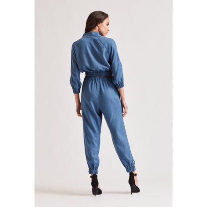 Our Love Love Blue Denim Embroidered Joggers